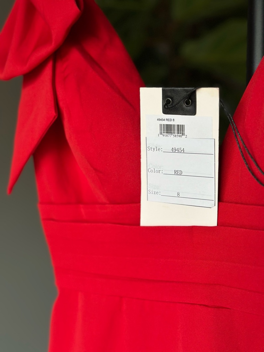 NWT 49454 Mac Duggal Red Sleeveless V Neck Bow Detail Mermaid Gown Wedding Guest - Picture 7 of 14